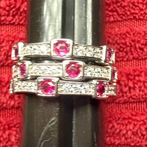 Sterling Silver Pink & Clear Stone Stacking Rings – Set of 3